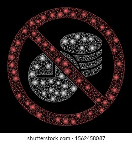 Bright mesh no credit time with sparkle effect. Abstract illuminated model of no credit time icon. Shiny wire frame polygonal network no credit time. Vector abstraction on a black background.