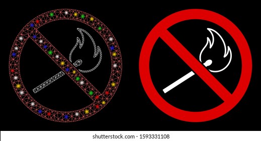 Bright mesh no fired match icon with glow effect. Abstract illuminated model of no fired match. Shiny wire frame polygonal mesh no fired match icon. Vector abstraction on a black background.