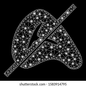 Bright mesh no meat with glare effect. Abstract illuminated model of no meat icon. Shiny wire carcass polygonal mesh no meat. Vector abstraction on a black background.