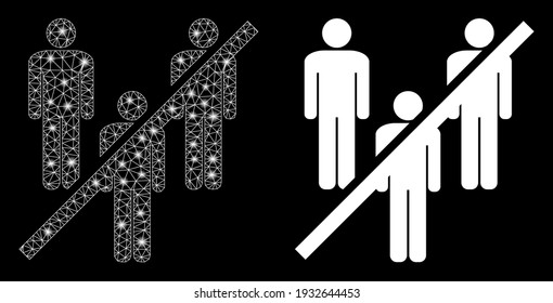 Bright mesh no men group with lightspot effect. Abstract illuminated model based on no men group icon. Shiny wire frame polygonal mesh no men group. Vector abstraction on a black background.