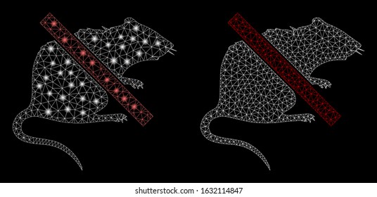 Bright mesh no rat with sparkle effect. Abstract illuminated model of no rat icon. Shiny wire frame polygonal mesh no rat icon. Vector abstraction on a black background.