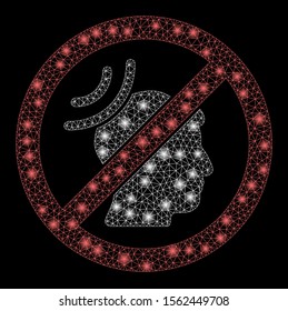 Bright mesh no telepathy waves with glow effect. Abstract illuminated model of no telepathy waves icon. Shiny wire carcass triangular mesh no telepathy waves. Vector abstraction on a black background.