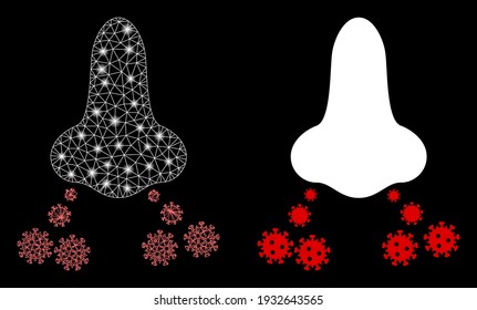 Bright mesh nose virus spread with glow effect. Abstract illuminated model based on nose virus spread icon. Shiny wire frame triangular mesh nose virus spread.