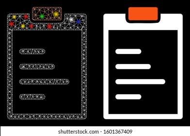 Bright mesh pad text icon with glitter effect. Abstract illuminated model of pad text. Shiny wire frame polygonal mesh pad text icon. Vector abstraction on a black background.