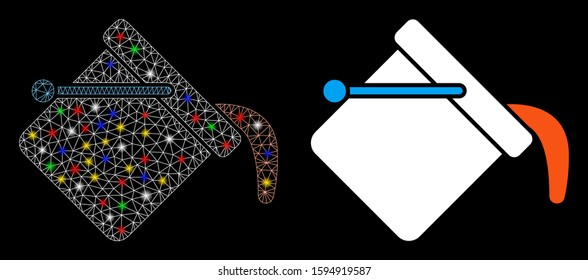 Bright mesh paint color bucket icon with glare effect. Abstract illuminated model of paint color bucket. Shiny wire frame triangular mesh paint color bucket icon.