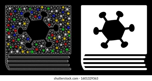 Bright mesh parasite encyclopedia icon with sparkle effect. Abstract illuminated model of parasite encyclopedia. Shiny wire frame triangular mesh parasite encyclopedia icon.