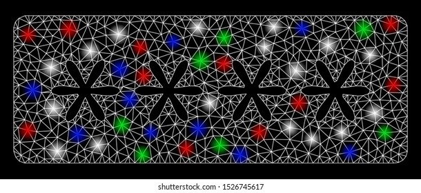 Bright mesh password stars with glare effect. White wire frame triangular mesh in vector format on a black background. Abstract 2d mesh designed with triangular lines, small circle,