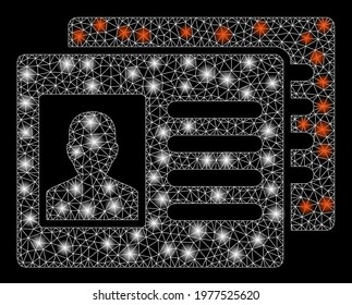 Bright mesh patient accounts with glare effect. Abstract illuminated model of patient accounts icon. Shiny wire carcass polygonal mesh patient accounts. Vector abstraction on a black background.