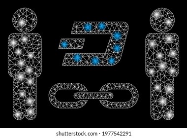 Bright mesh people Dash blockchain with glow effect. Abstract illuminated model of people Dash blockchain icon. Shiny wire frame polygonal mesh people Dash blockchain.