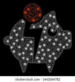 Bright mesh piggy bankruptcy with glow effect. Abstract illuminated model of piggy bankruptcy icon.