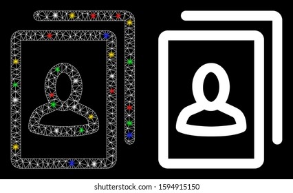 Bright mesh portrait gallery icon with sparkle effect. Abstract illuminated model of portrait gallery. Shiny wire carcass polygonal mesh portrait gallery icon.