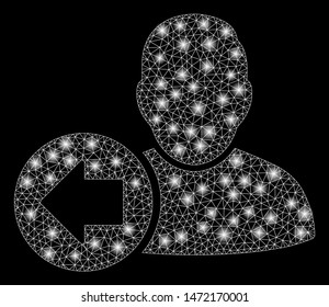 Bright mesh previous user with sparkle effect. Abstract illuminated model of previous user icon. Shiny wire carcass polygonal mesh previous user. Vector abstraction on a black background.