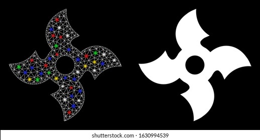 Bright mesh quadro Ninja Star icon with glare effect. Abstract illuminated model of quadro Ninja Star. Shiny wire carcass polygonal mesh quadro Ninja Star icon.