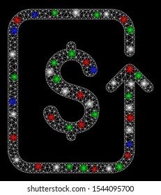 Bright mesh reverse transaction with lightspot effect. White wire frame polygonal mesh in vector format on a black background. Abstract 2d mesh designed with polygonal grid, small circle,