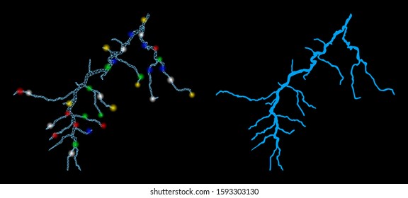 Bright mesh river icon with lightspot effect. Abstract illuminated model of river. Shiny wire carcass triangular mesh river icon. Vector abstraction on a black background.