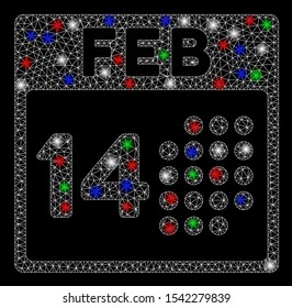 Bright mesh romantic valentine day with glow effect. White wire frame polygonal mesh in vector format on a black background. Abstract 2d mesh designed with polygonal grid, spheric points,