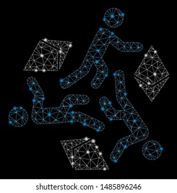 Bright mesh running persons for Ethereum with sparkle effect. Abstract illuminated model of running persons for Ethereum icon. Shiny wire frame triangular mesh running persons for Ethereum.