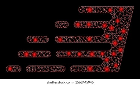 Bright mesh rush effect with sparkle effect. Abstract illuminated model of rush effect icon. Shiny wire carcass polygonal mesh rush effect. Vector abstraction on a black background.