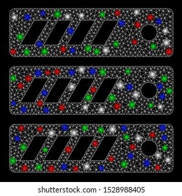 Bright mesh server with lightspot effect. White wire carcass polygonal network in vector format on a black background. Abstract 2d mesh designed with polygonal grid, small circle,