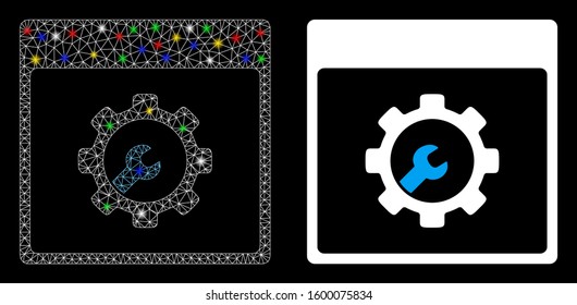 Bright mesh setup tools calendar page icon with glow effect. Abstract illuminated model of setup tools calendar page. Shiny wire frame polygonal mesh setup tools calendar page icon.