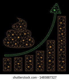 Bright mesh shit hyip chart with lightspot effect. Abstract illuminated model of shit hyip chart icon. Shiny wire carcass triangular mesh shit hyip chart. Vector abstraction on a black background.