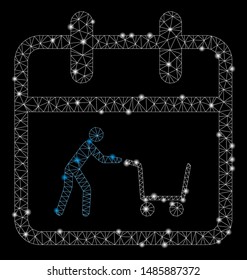 Bright mesh shopping day with glitter effect. Abstract illuminated model of shopping day icon. Shiny wire carcass polygonal mesh shopping day. Vector abstraction on a black background.