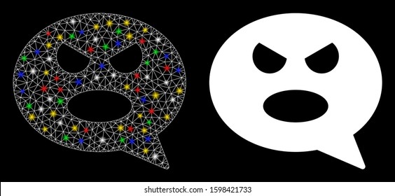 Bright mesh shout smiley message icon with glow effect. Abstract illuminated model of shout smiley message. Shiny wire frame polygonal mesh shout smiley message icon.
