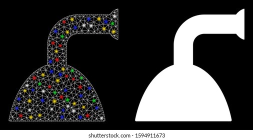Bright mesh shower jet icon with lightspot effect. Abstract illuminated model of shower jet. Shiny wire frame polygonal mesh shower jet icon. Vector abstraction on a black background.