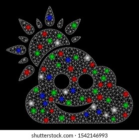 Bright mesh smile weather with lightspot effect. White wire frame triangular mesh in vector format on a black background. Abstract 2d mesh designed with triangular lines, round dots,