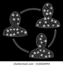 Bright mesh social area with glare effect. Abstract illuminated model of social area icon. Shiny wire carcass polygonal mesh social area. Vector abstraction on a black background.