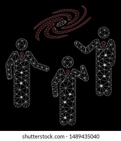 Bright mesh space chat with glare effect. Abstract illuminated model of space chat icon. Shiny wire frame triangular mesh space chat. Vector abstraction on a black background.