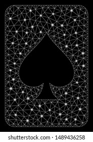 Bright mesh spades gambling card with glare effect. Abstract illuminated model of spades gambling card icon. Shiny wire frame polygonal mesh spades gambling card.