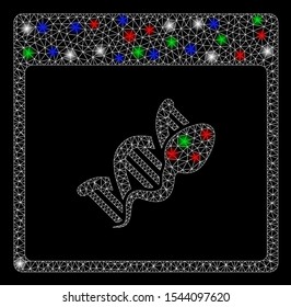 Bright mesh sperm DNA replication calendar page with glare effect. White wire carcass triangular mesh in vector format on a black background. Abstract 2d mesh designed with triangular lines,