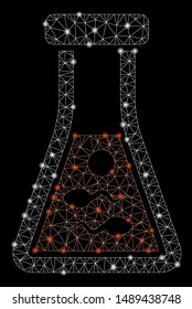 Bright mesh sperm liquid with sparkle effect. Abstract illuminated model of sperm liquid icon. Shiny wire frame polygonal mesh sperm liquid. Vector abstraction on a black background.