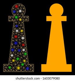 Bright mesh Stanchion icon with glare effect. Abstract illuminated model of Stanchion. Shiny wire carcass polygonal mesh Stanchion icon. Vector abstraction on a black background.