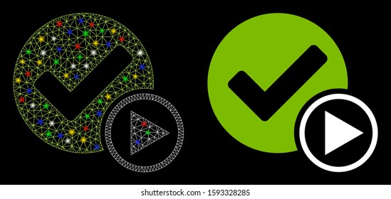 Bright mesh start of validity icon with glow effect. Abstract illuminated model of start of validity. Shiny wire frame polygonal mesh start of validity icon. Vector abstraction on a black background.