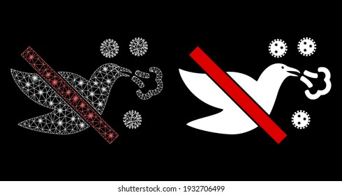 Bright mesh stop bird flu with glare effect. Abstract illuminated model based on stop bird flu icon. Shiny wire frame triangular mesh stop bird flu. Vector abstraction on a black background.