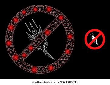 Bright mesh stop cereal web icon with bright light spots. Illuminated constellation is generated from stop cereal vector icon. Illuminated frame web polygonal stop cereal, on a black background.
