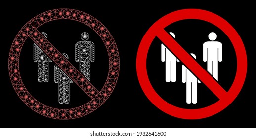 Bright mesh stop man group with lightspot effect. Abstract illuminated model based on stop man group icon. Shiny wire frame triangular network stop man group. Vector abstraction on a black background.