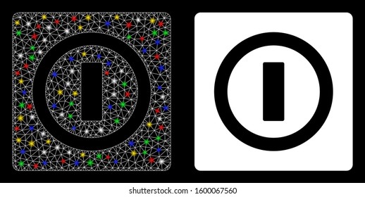 Bright mesh switch icon with glow effect. Abstract illuminated model of switch. Shiny wire frame triangular mesh switch icon. Vector abstraction on a black background.