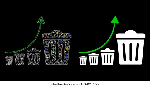 Bright mesh trash growing trend icon with glitter effect. Abstract illuminated model of trash growing trend. Shiny wire carcass triangular mesh trash growing trend icon.