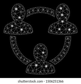 Bright mesh trust circle with glare effect. Abstract illuminated model of trust circle icon. Shiny wire frame triangular mesh trust circle. Vector abstraction on a black background.