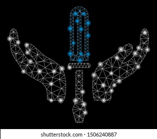 Bright mesh tuning screwdriver maintenance with lightspot effect. Abstract illuminated model of tuning screwdriver maintenance icon. Shiny wire carcass polygonal mesh tuning screwdriver maintenance.