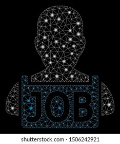 Bright mesh unemployed with sparkle effect. Abstract illuminated model of unemployed icon. Shiny wire frame triangular mesh unemployed. Vector abstraction on a black background.