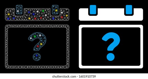 Bright mesh unknown calendar page icon with glitter effect. Abstract illuminated model of unknown calendar page. Shiny wire carcass triangular mesh unknown calendar page icon.