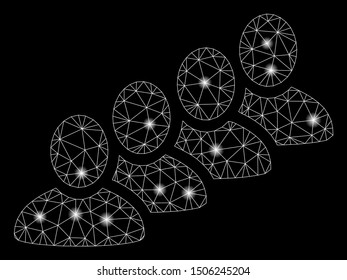 Bright mesh user queue with glare effect. Abstract illuminated model of user queue icon. Shiny wire frame polygonal mesh user queue. Vector abstraction on a black background.