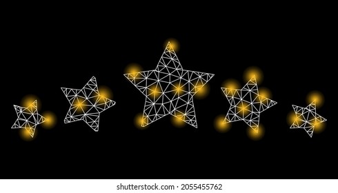 Bright mesh vector 5 star rating with glare effect. White mesh, bright spots on a black background with 5 star rating icon. Mesh and glare elements are placed on different layers.