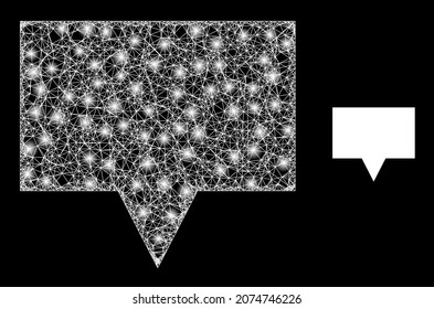 Helles, maschiges Vektorbanner mit glattem Effekt. Weißes Mesh, helle Flecken auf schwarzem Hintergrund mit Bannersymbol. Mesh- und Glanzelemente werden auf verschiedene Ebenen platziert.