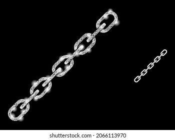 Bright mesh vector chain with glare effect. White mesh, bright spots on a black background with chain icon. Mesh and glowing elements are placed on different layers.