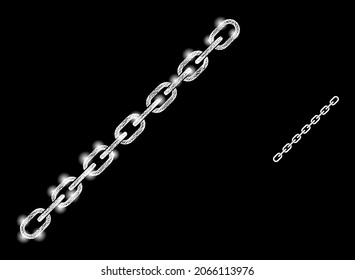 Bright mesh vector chain with glare effect. White mesh, light spots on a black background with chain icon. Mesh and lightspot elements are placed on different layers.